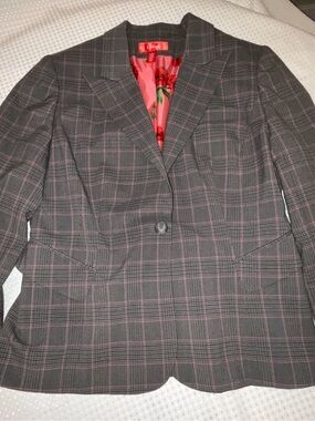 Women’s Gray Plaid Blazer with Pink Windowpane